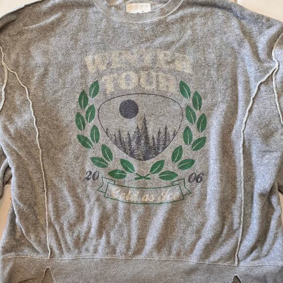 Aerie Cozy Chill Oversized Gray Terry Winter Graphic Distressed Sweatshirt Large - Picture 3 of 9